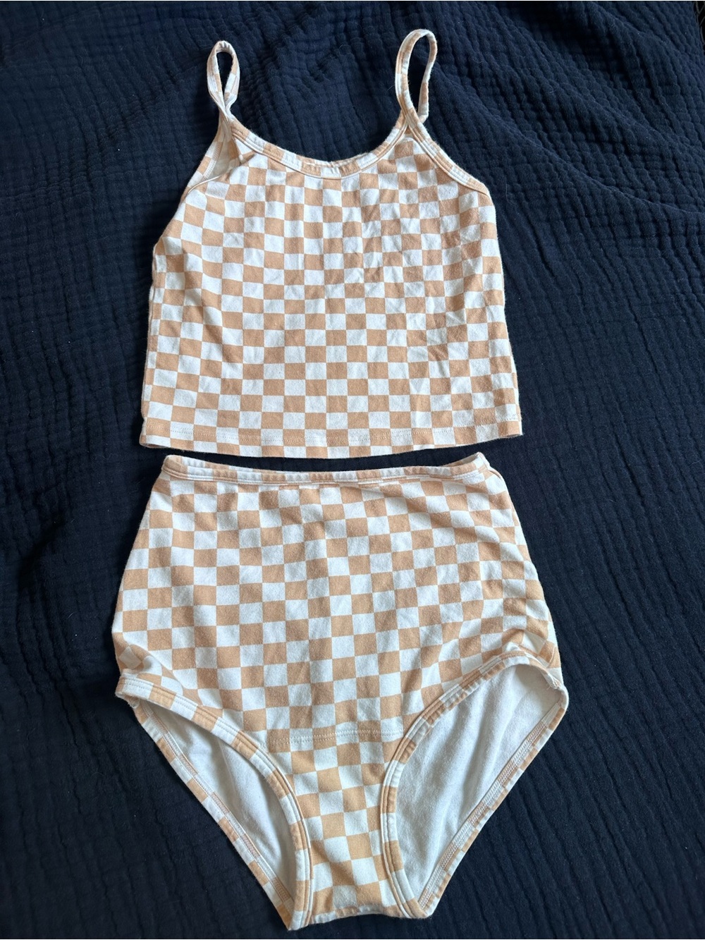 ARQ Beige and White Checkerboard Crop Tank & High-Waist Brief Set